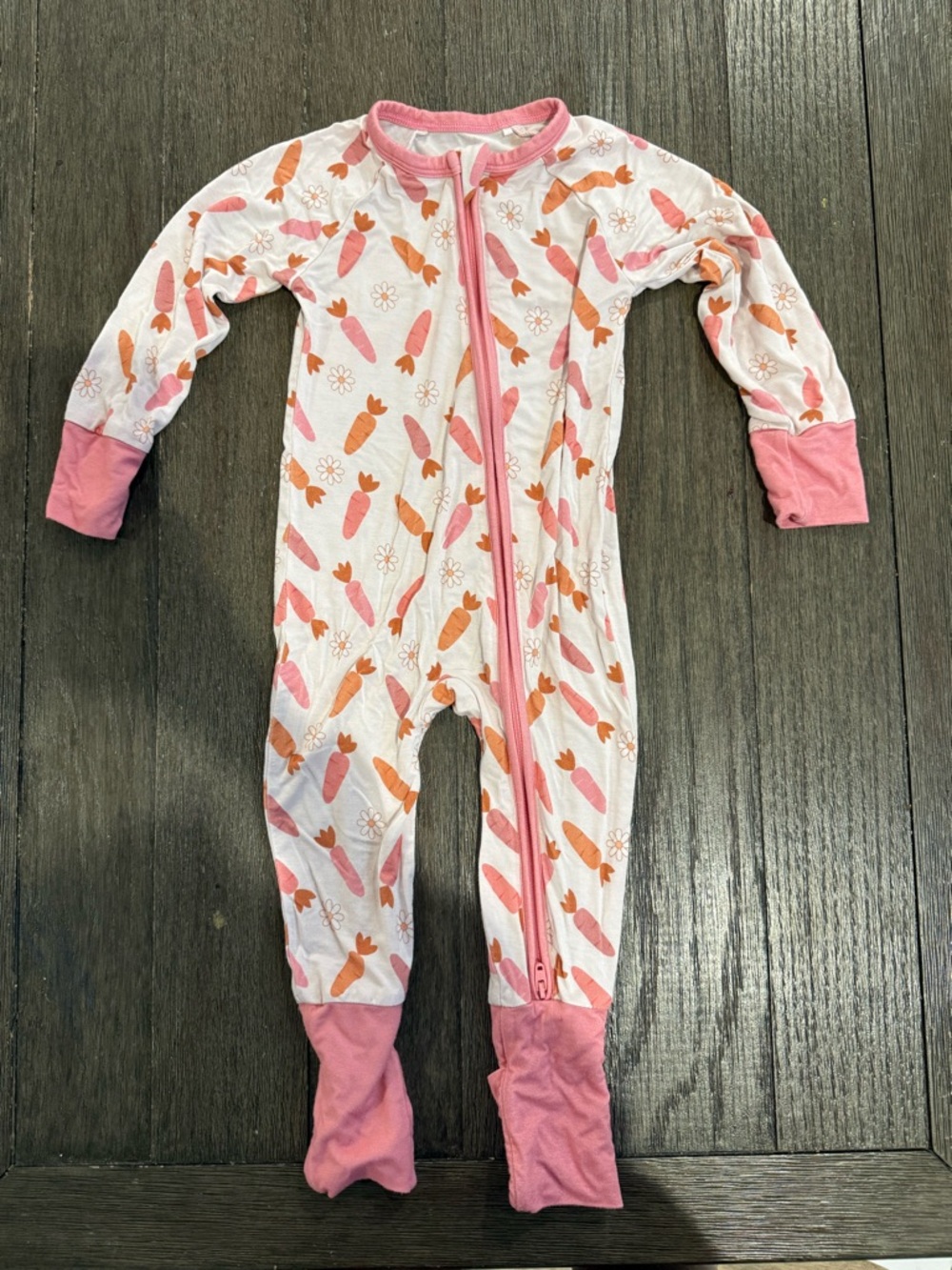 In My Jammers Pink Carrot-Print Zip Front Kids Footie One-Piece